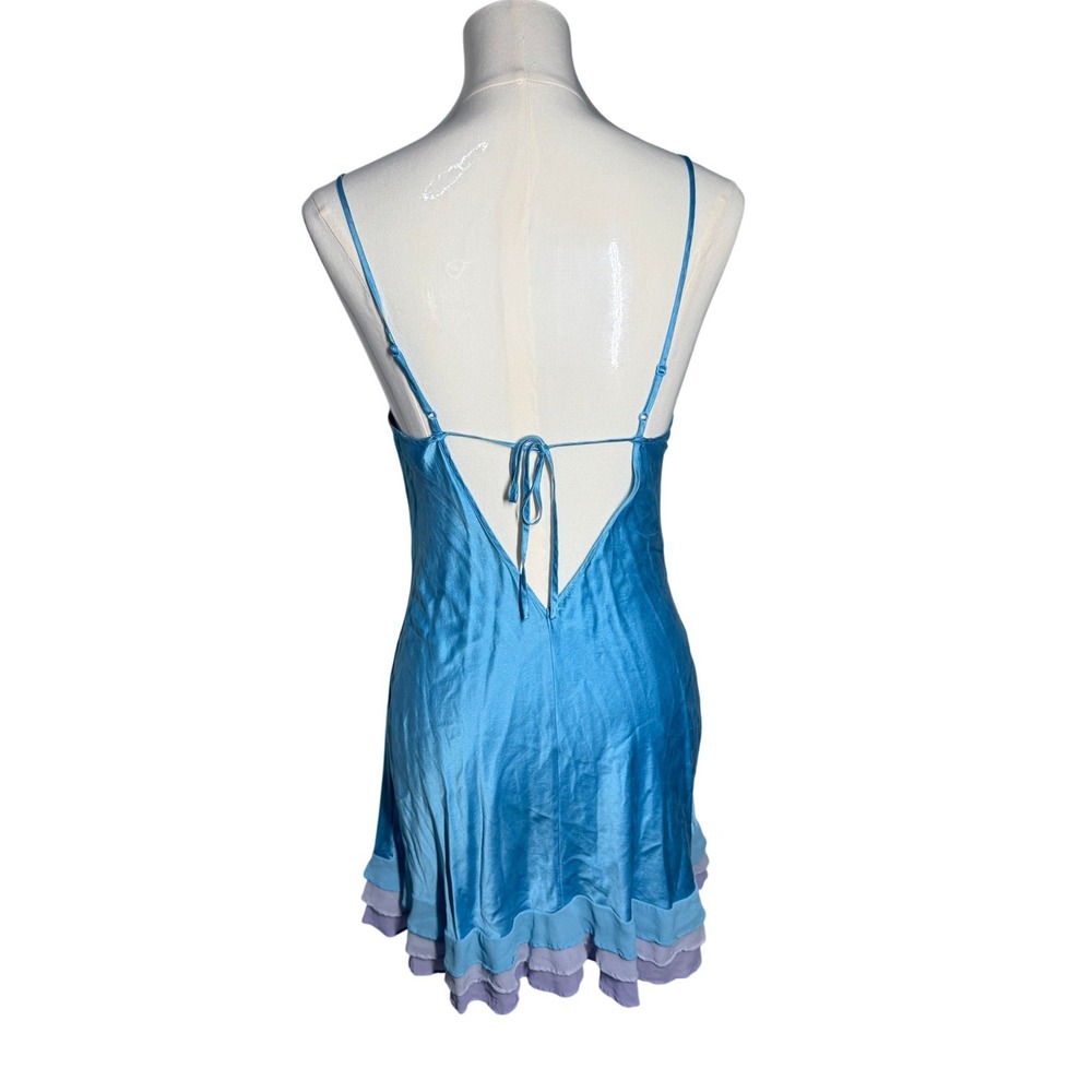 Y2K Victoria's Secret Silk Chiffon Ruffle Blue Bow Mermaid Vintage Slip Dress M - Picture 4 of 10